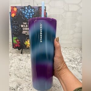 Starbucks Fall 2024 Purple Blue Multi Diagonal Gradient Spray SS Tumbler. NWT!